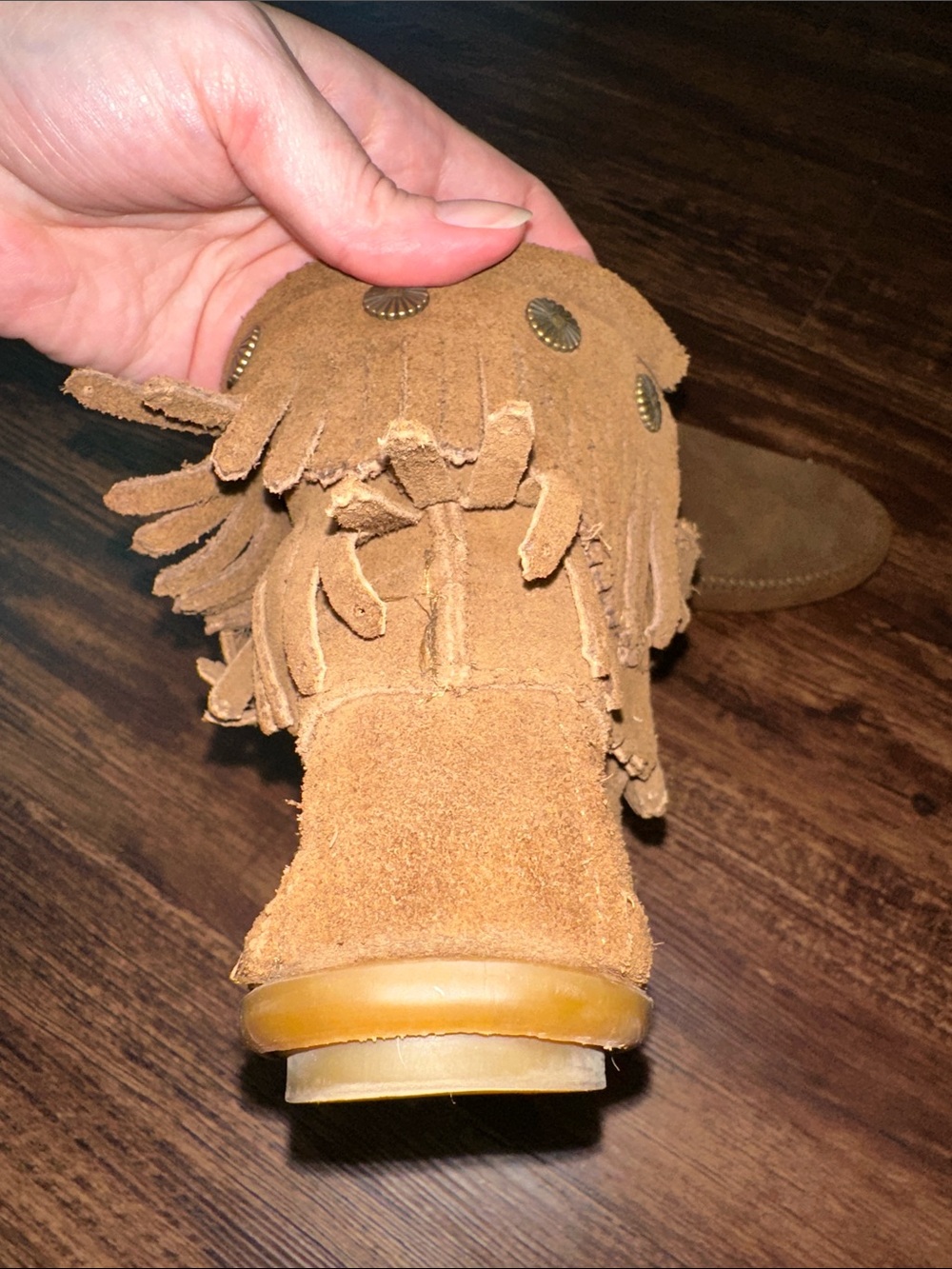 Minnetonka women’s 11 Fringe Suede Ankle Boots Brown - Picture 5 of 8